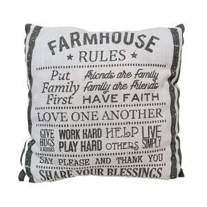 Farmhouse Pillow 16" Rustic WHITE Burlap Cotton Decor Accent Family Love Friends